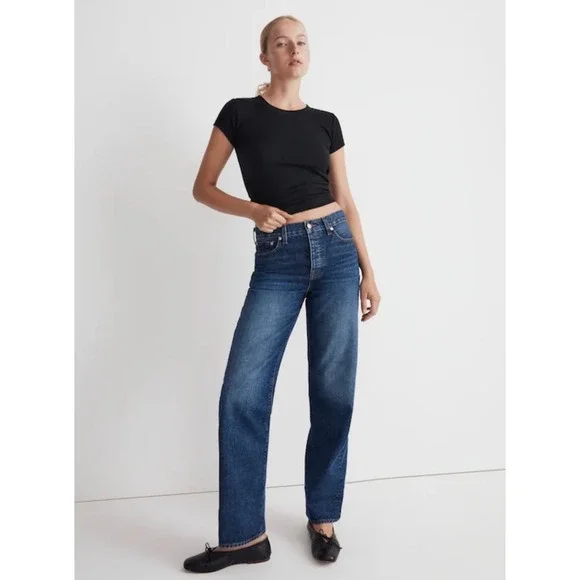 Madewell Low Slung Straight Jeans Button Fly Medium Wash Denim 32P - Picture 1 of 14